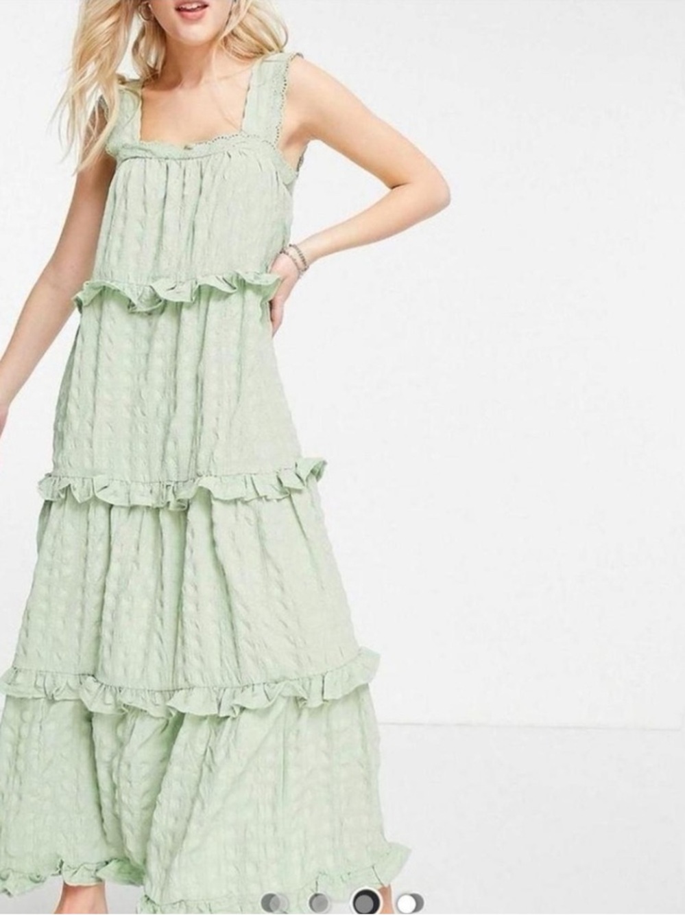 ASOS SAGE GREEN TIERED RUFFLE COTTAGECORE MAXI DRESS ✨